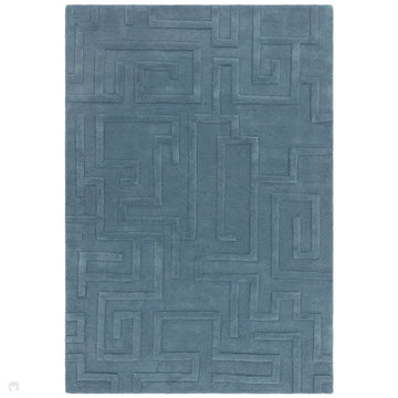 Maze Modern Geometric Hand-Carved Hi-Low Textured Wool Teal Blue Rug-Asiatic Carpets-Rug Love - The Most Loved Rug Store